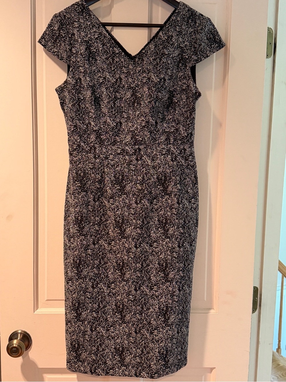 Betsy Johnson Black & Silver Cap-Sleeve Sheath Dress